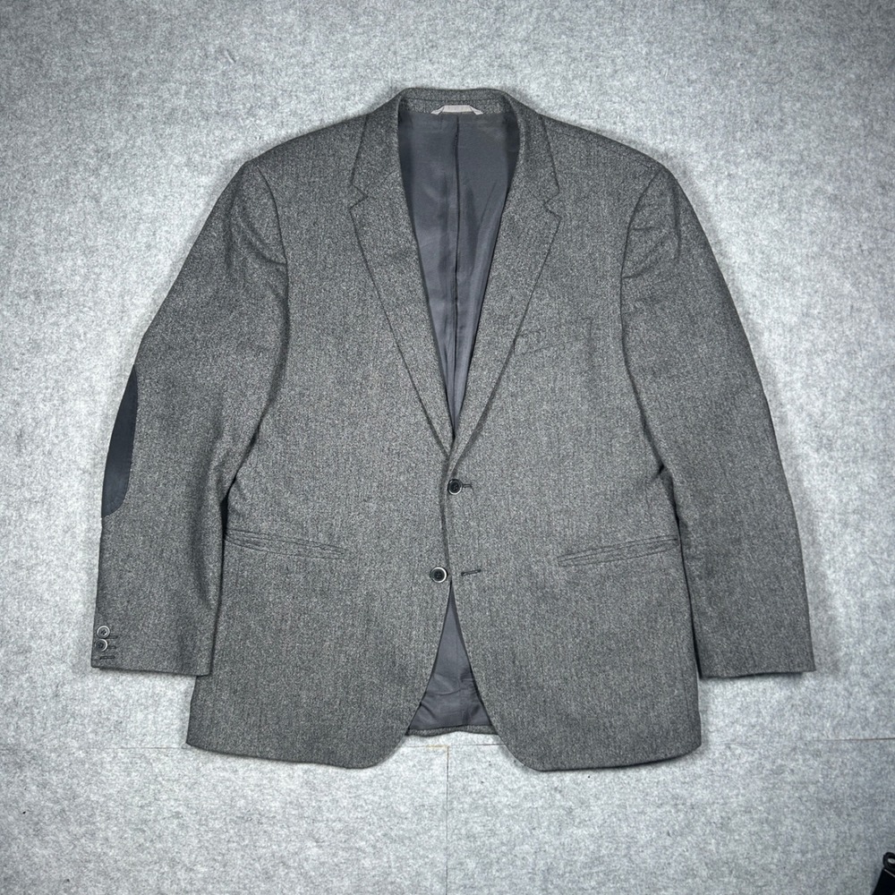 Hugo Boss Blazer Mens 44R Gray Stretch Wool Sport Coat Elbow Patche Professional